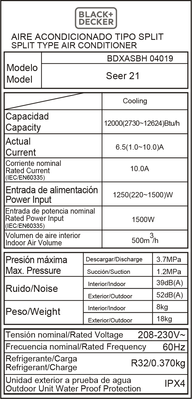 Split air conditioner 12,000 btu